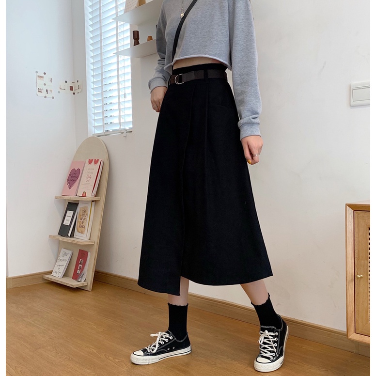 SUXI Chân Váy Chữ A Lưng Cao Màu Sắc Đơn Giản Cho Nữ