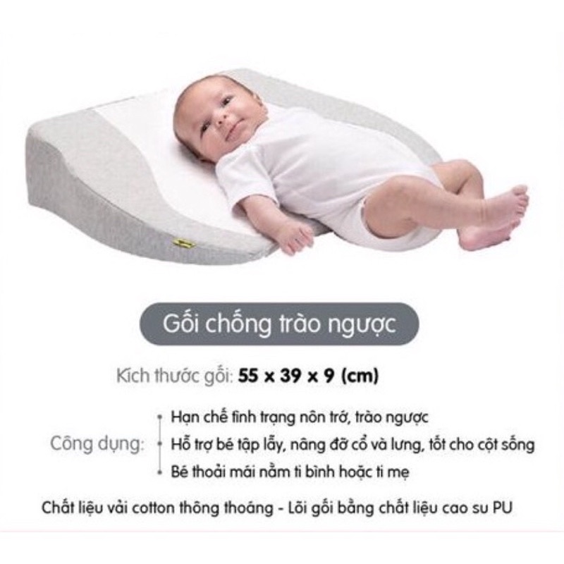 Gối Chống Trào Ngược BABYMOOV, Gối cho trẻ sơ sinh, Gối cho bé bú Độ dốc 15 Độ hạn chế nôn trớ cho bé