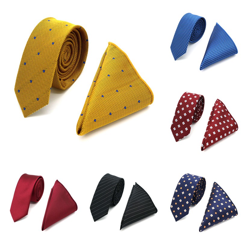 Cà Vạt Vuông Bản Nhỏ 5CM Họa Tiết Chấm Bi Cho Nam