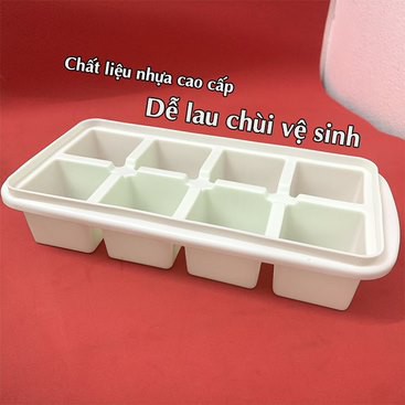 Khay đá 8 viên có nắp (MS:6932) Việt Nhật nhựa dẻo, vỉ đá, khay trữ đồ ăn dặm cho bé, khuôn làm thạch bền đẹp -br01266