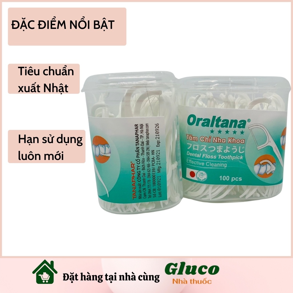 Chỉ tăm nha khoa Oraltana chỉ nha khoa 2 đầu tăm nha khoa hộp 100 cái GLU019