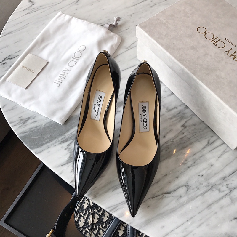 JIMMY CHOO Giày Cao Gót 8cm Da Bò Màu Đen Phong Cách Cổ Điển Cho Nữ