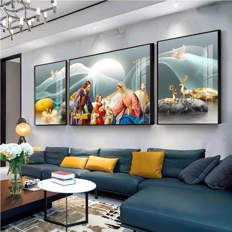 Tranh Công Giáo Tráng Gương Treo Tường Chúa Giêsu và Đức Mẹ/ Gia đình Thánh Gia Bình An Làm Quà Tân Gia