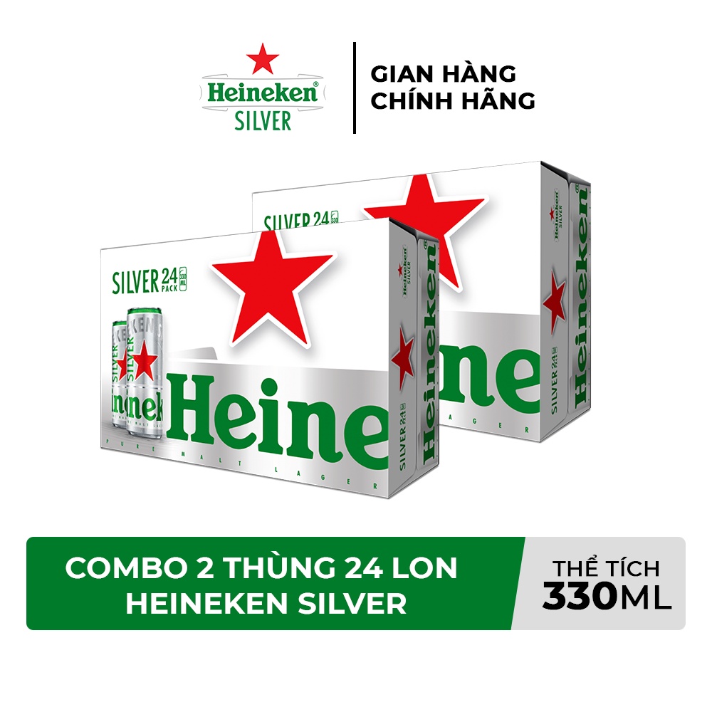 HỎA TỐC HCM Combo 2 Thùng 24 lon bia Heineken Silver 330ml/lon