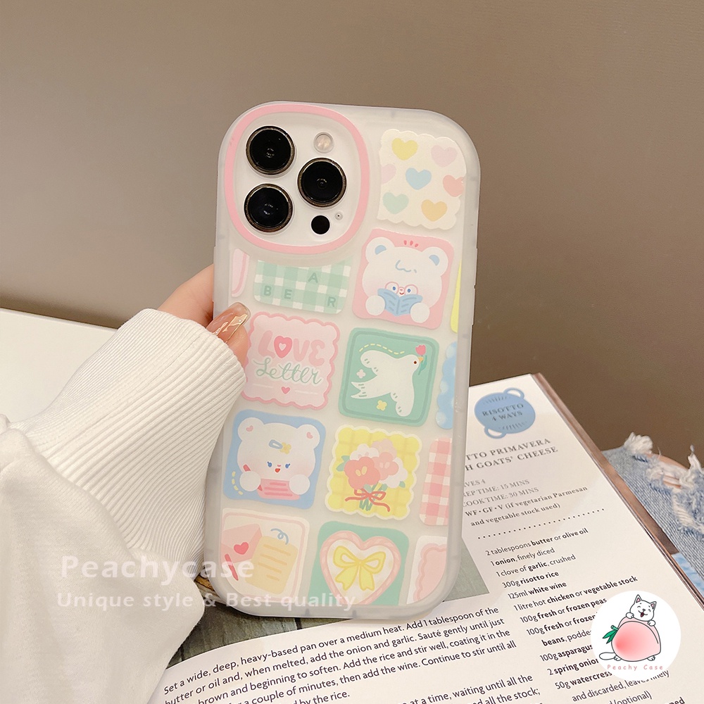 Ốp Điện Thoại TPU Mềm Dạng Nhám Họa Tiết Kẻ Sọc/Gấu Màu Trong Suốt Cho iPhone 13 Mini 12 Pro Max 11 Xr Xs Max X 7 8 Plus 12Mini