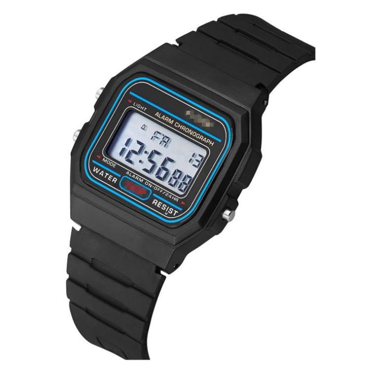 Đồng hồ điện tử nam nữ WR F-91W nhựa màu đen mặt vuông có đèn led, đồng hồ đeo tay unisex thời trang phong cách thể thao
