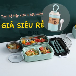 Hộp Cơm Giữ Nhiệt 2 tầng Lúa Mạch và Cốc Giữ Nhiệt Lúa Mạch trọn bộ 7 món