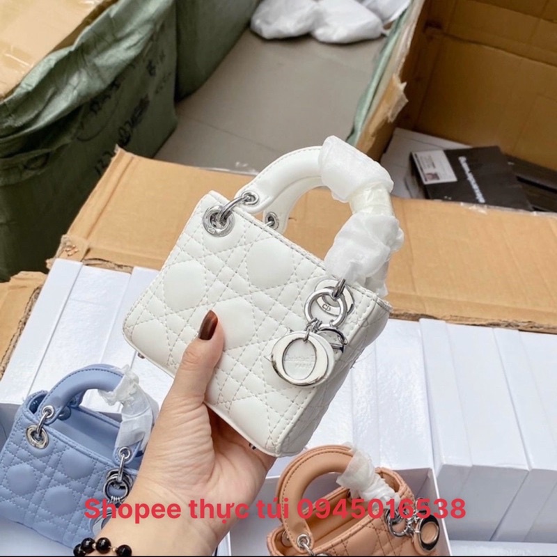Túi D I O R lady mini zize 14 bản tag bạc siêu xinh hàng chuẩn đẹp ( full hộp )
