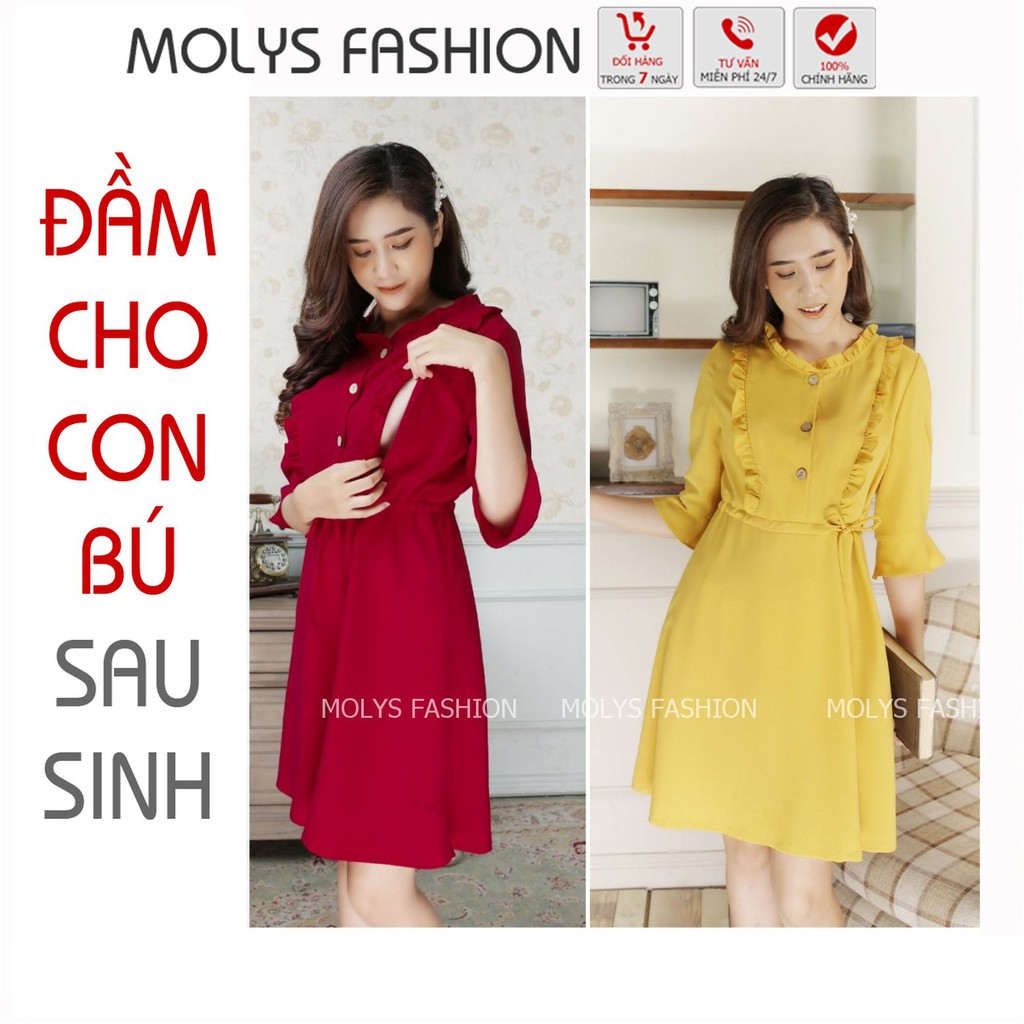 Váy bầu sau sinh cho con bú Molys M2192 đũi lụa mịn mát