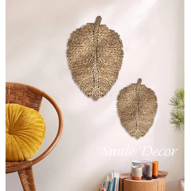 Thảm cói treo trang trí tường, lót bình hoa, trang trí bàn ăn hình lá Smile Decor phong cách vintage, boho