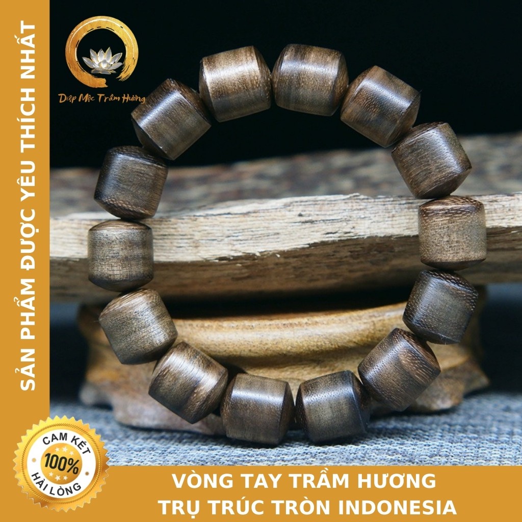 Vòng Tay Trầm Hương Trụ Trúc Tròn Indonesia - Diệp Mộc Trầm Hương