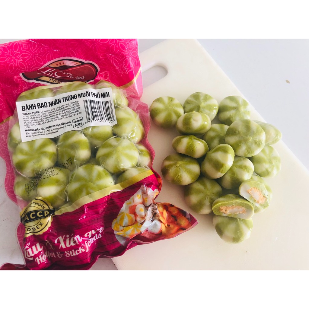 500g viên thả lẩu bánh bao nhân trứng muôi phô mai Lacusina (màu xanh)