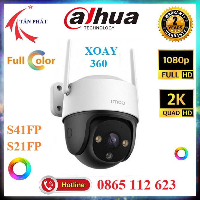 Camera IP Wifi Ngoài trời IMOU S21FP 2MB 1080P, S41FP 4MB 2K Màu Đêm, Xoay 360 - Chính hãng 24TH