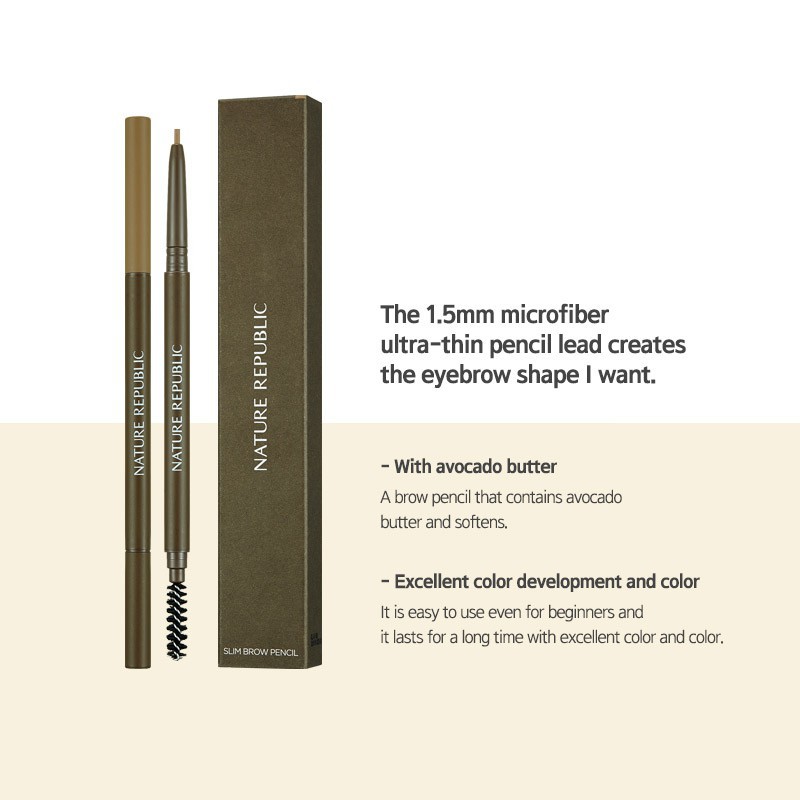 [Hàng mới về] Chì kẻ mày siêu mỏng Nature Republic Slim Brow Pencil 0.08g