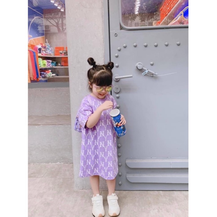 Váy cộc tay cho bé gái - Váy hoạ tiết MLB chất cotton cho bé gái từ 2-10 tuổi
