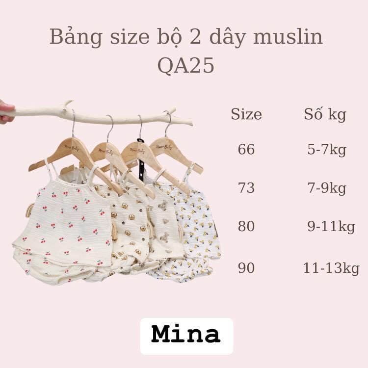 Bộ xô muslin 2 dây MiNa đáng yêu cho bé