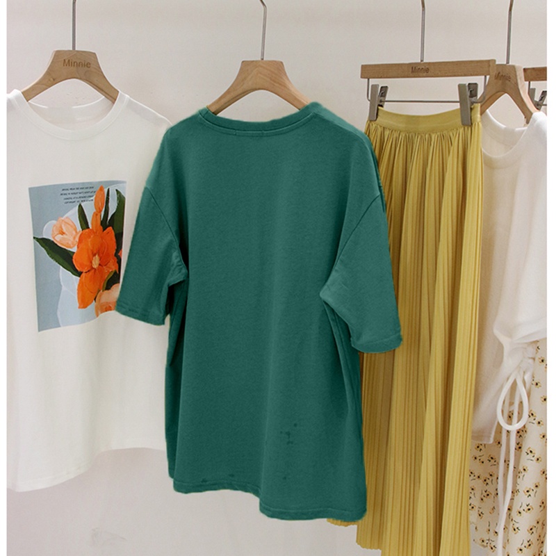 NRVP Áo Thun Tay Ngắn Cổ Tròn Bằng Vải Cotton 100% Nguyên Chất Thời Trang Mùa Hè Dành Cho Nữ Phong Cách Hàn Quốc