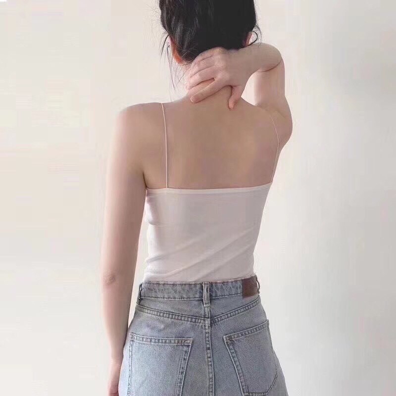 Áo 2 Dây Cotton Croptop Sợi Bún Đệm Nâng Ngực Dáng Ôm Thoáng Mát Freesize <65kg