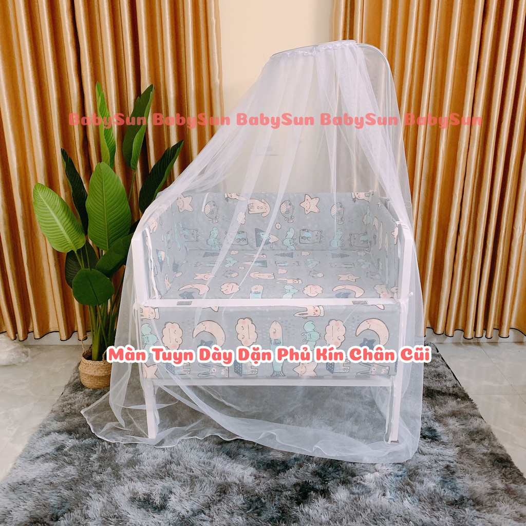 Màn Cũi Và Khung Treo Mùng Nôi Cũi Cho Bé BABYSUN Chất Liệu Màn Tuyn Dày Dặn Chống Muỗi Khung Inox Chắc Chắn