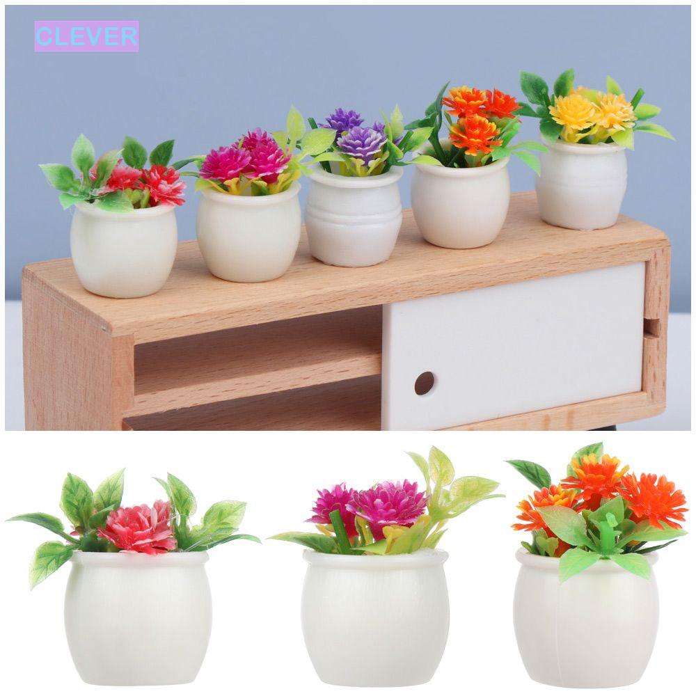 CLEVER Toy Green Plant Pot Potted Accessories Flowers Basket Dollhouse Miniature Flowers Pot Decor Flowers Furniture Home Decor Garden Pots Mini Fruit Basket/Multicolor