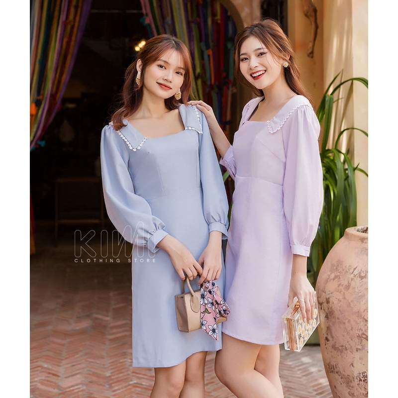 Đầm Cổ Vuông Vền Ren Hoa - AD22028