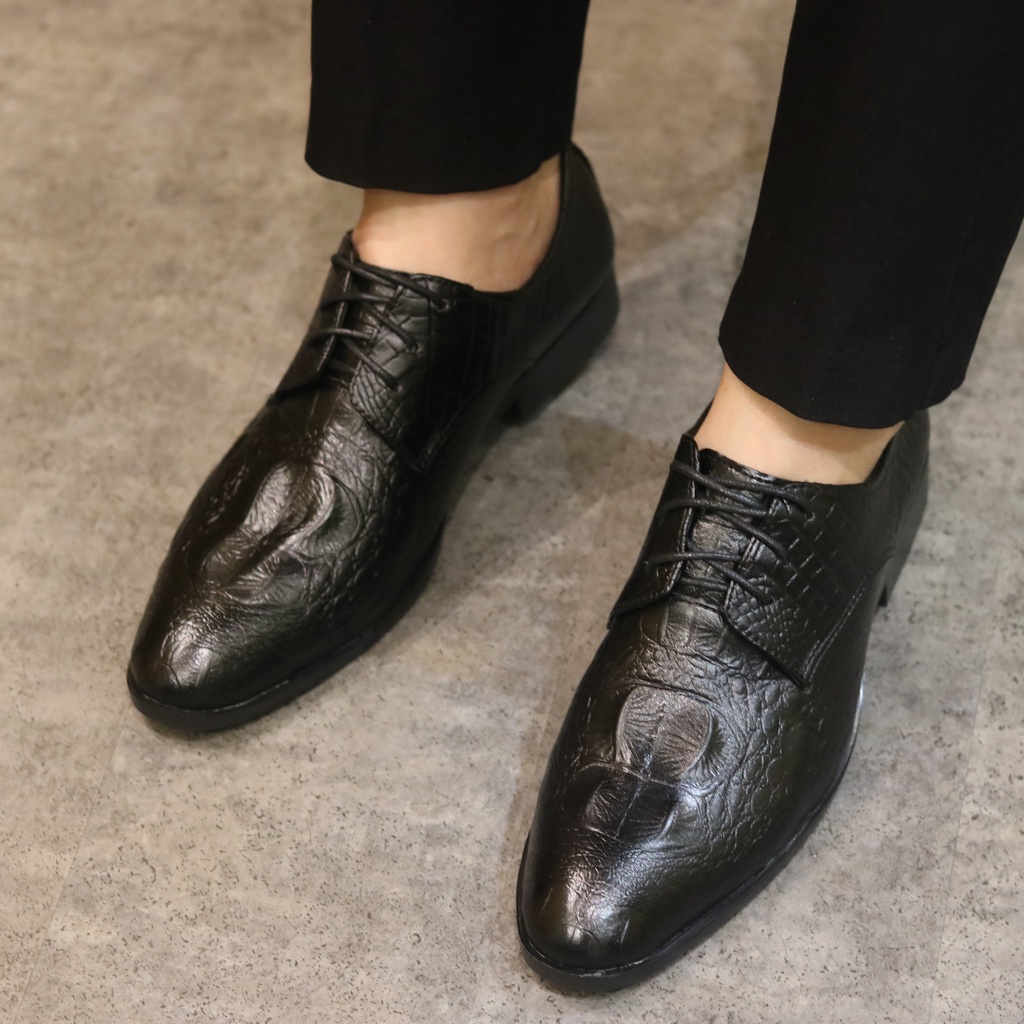 Giày Da Nam  dập vân cá xấu buộc dây mã g021