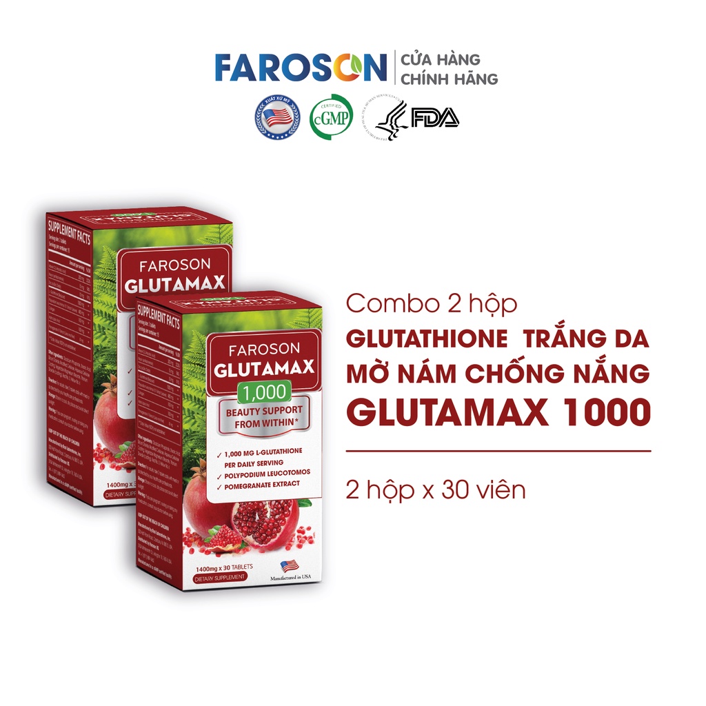 Combo 2 Hộp Glutathione trắng da mờ nám chống nắng Glutamax 1000 2x30 viên | Thế Giới Skin Care