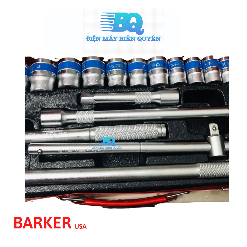 Bộ tuýp Khẩu 25 chi tiết - BARKER USA - đầu lục 1/2 - cần siết tự động + cần trượt T + các đầu nối