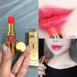 Son Thỏi Ysl Rouge Volupte Shine Màu 12 Corail Dolman Vỏ Vàng - Son Bóng |  Thefaceholic.Com