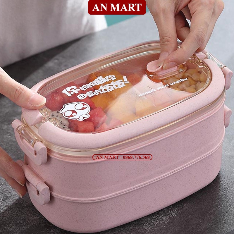 Hộp Cơm Lúa Mạch 2 Tầng - Hộp Cơm Văn Phòng Giữ Nhiệt.