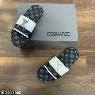 Dép Lê Nam Lv Vân Hoa Nổi Quai Da Pha Màu Tag Chữ