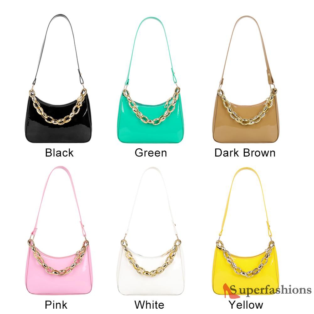 【Hot Sale】Fashion Women PU Pure Color Underarm Bag Thick Chain Small Hobos Handbags