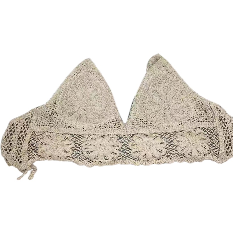 Youyo Áo Ngực Crop Top Dệt Kim Viền Hình Hoa Hướng Dương Khoét Rỗng Gợi Cảm Cho Nữ Spa