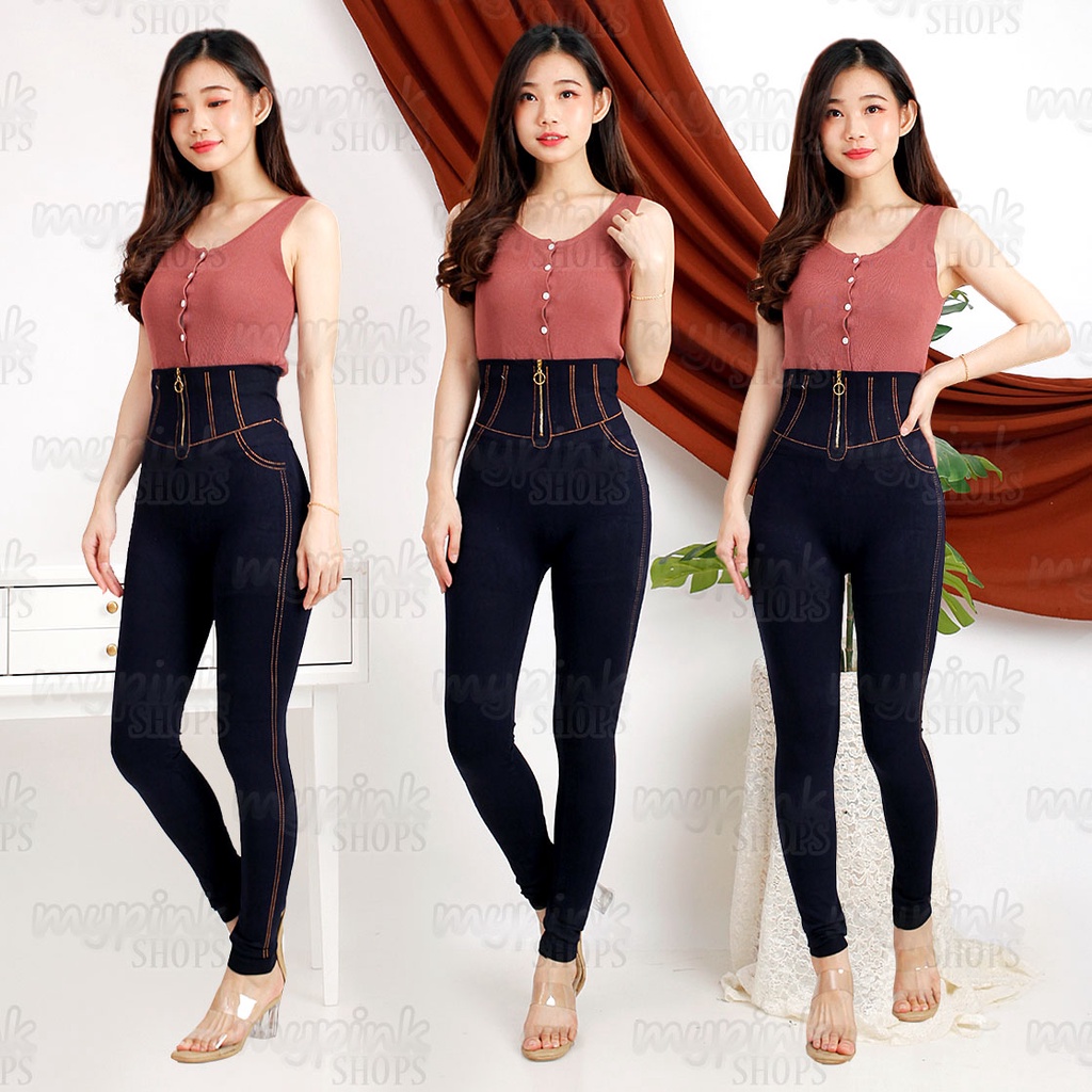 Legging Cạp Cao Quần Jean Có Dây Kéo Nhập Khẩu Mới 975 Dài
