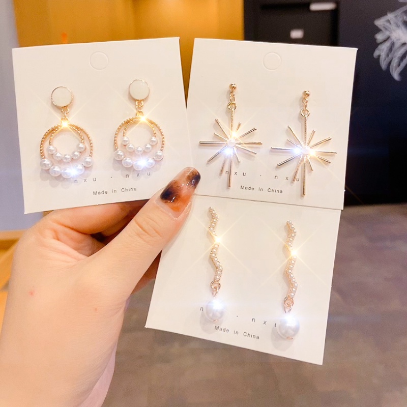 Bộ 50 bông tai đính đá ngọc trai thời trang phong cách Hàn Quốc