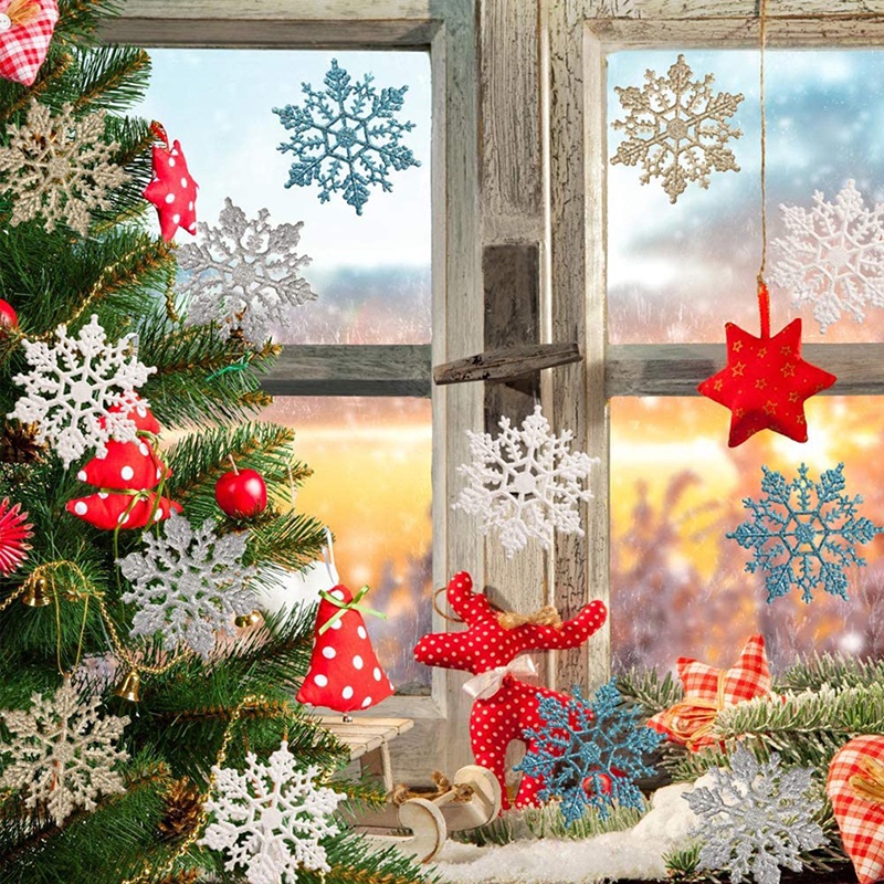 Bộ 12 hoa tuyết trang trí cây thông Giáng Sinh bằng PVC lấp lánh