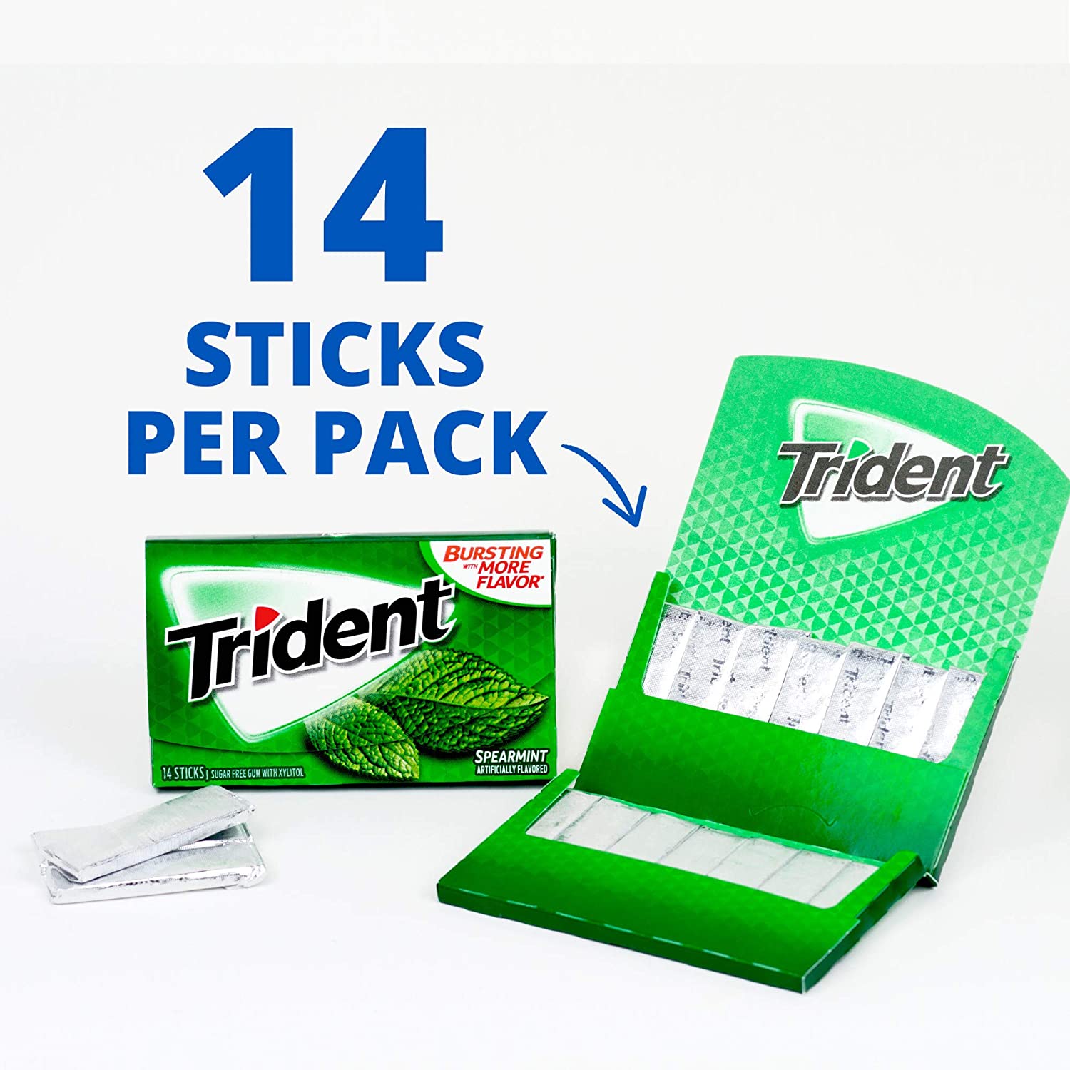 Kẹo gum vị bạc hà trident spearmint gum 3 packs