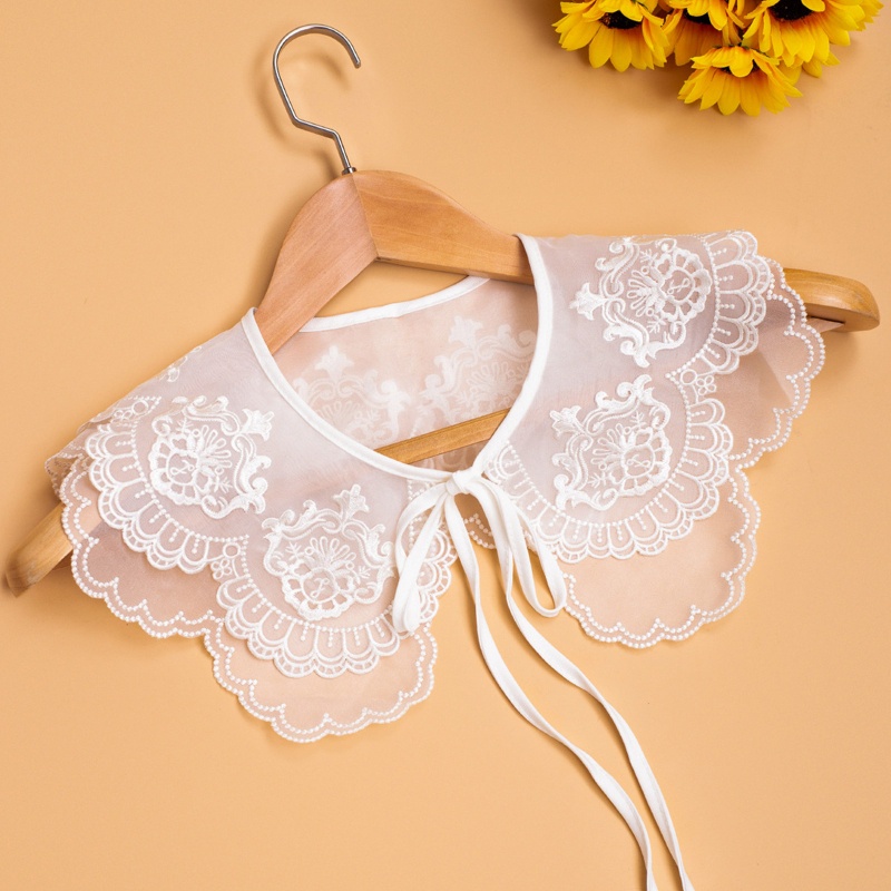 Khăn Choàng Cổ Hai Lớp Bằng Vải Organza Thêu Hoa Cổ Điển Cột Dây Có Thể Tháo Rời Cho Nữ