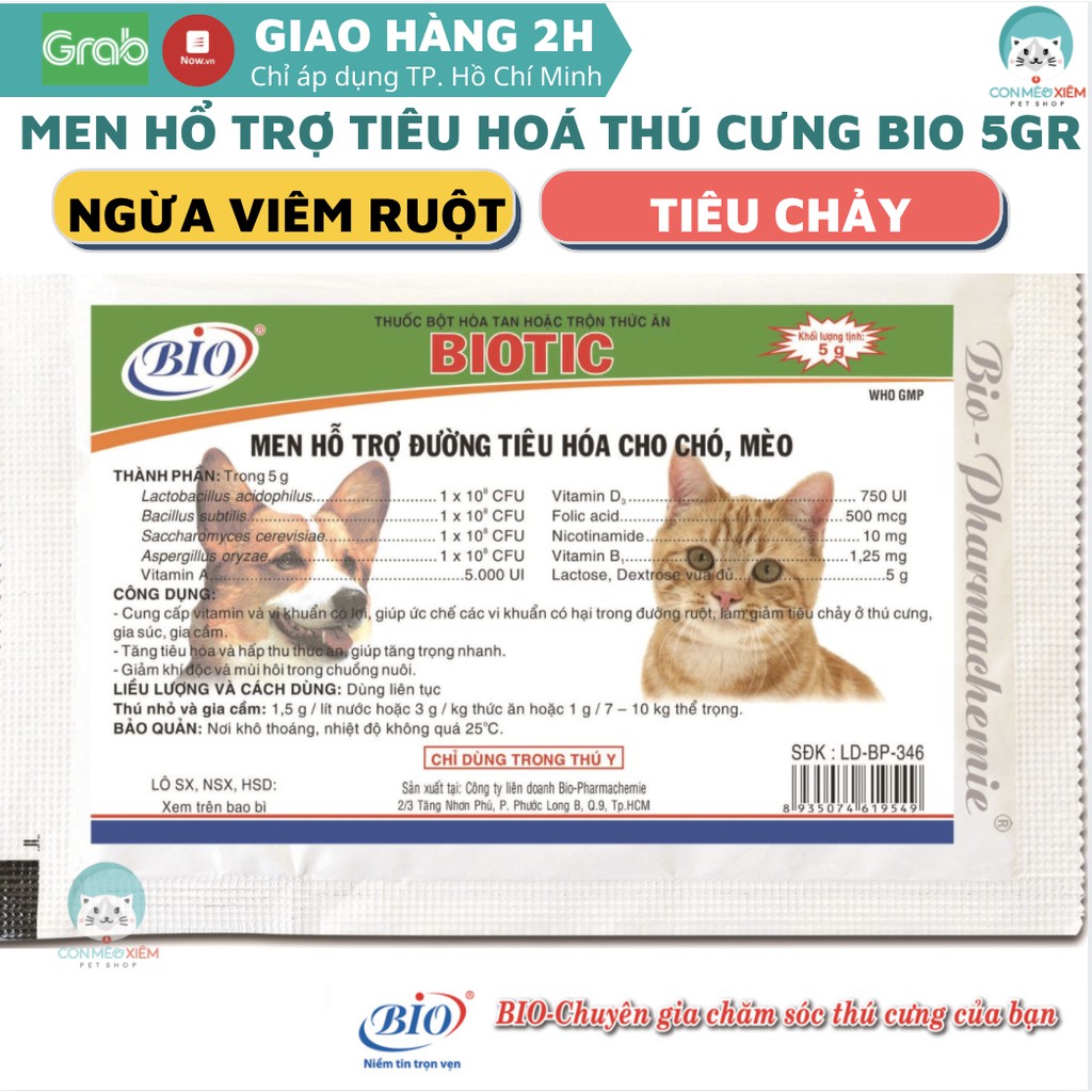 Men tiêu hoá cho chó mèo Biotic hổ trợ đường ruột, tiêu chảy 5g Con Mèo Xiêm