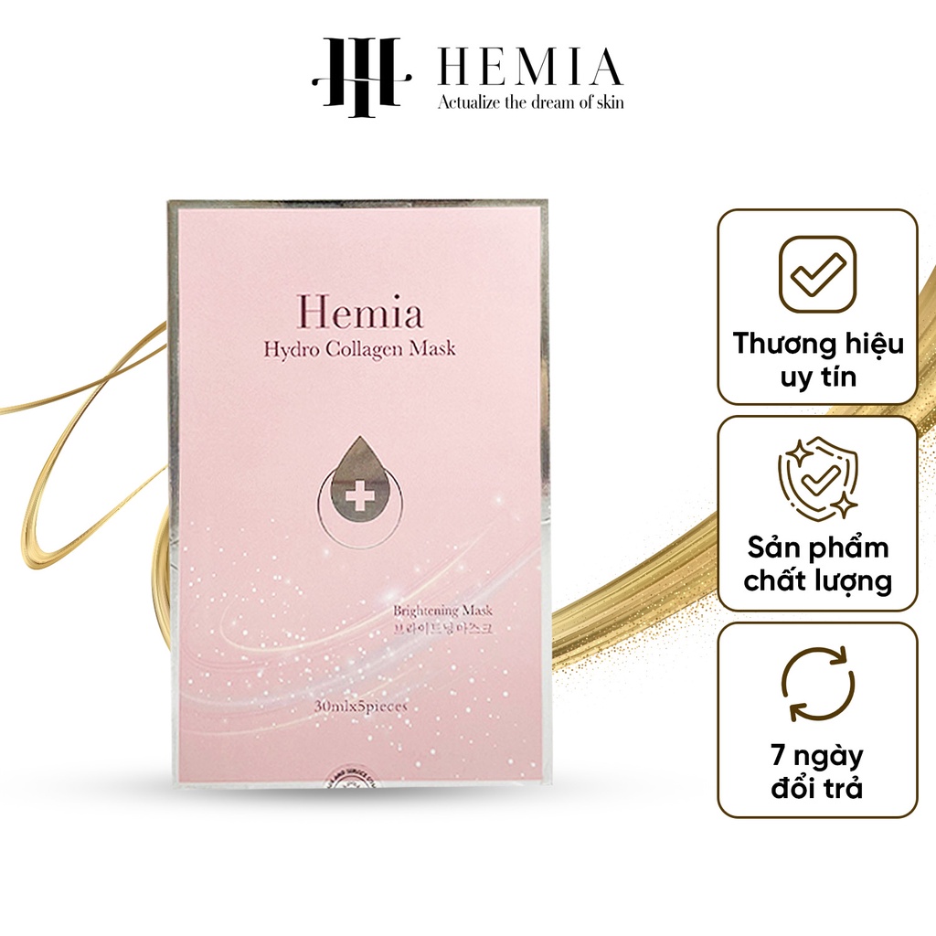 Mặt nạ sinh học Hemia dưỡng ẩm trắng da bổ sung collagen chống lão hoá hộp 1, 3, 5 miếng x 30ml