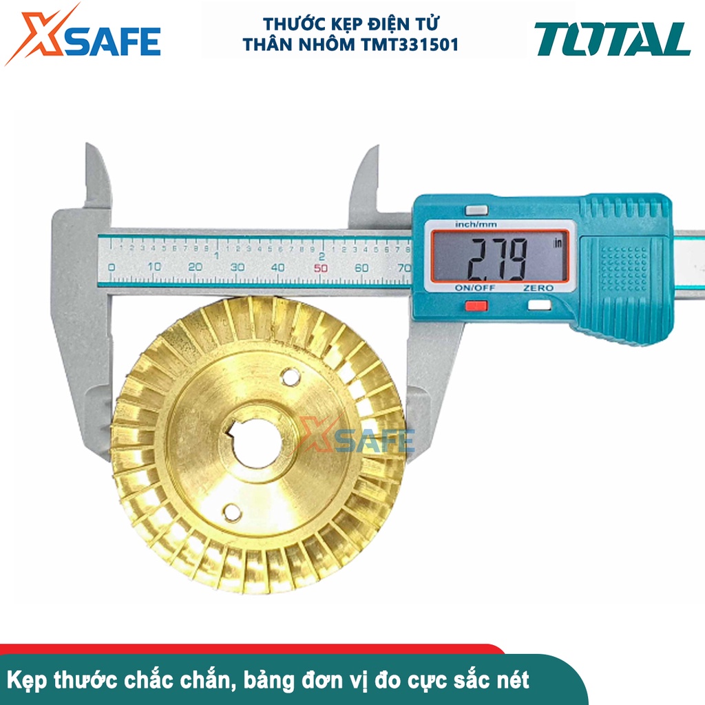 Thước kẹp điện tử TOTAL TMT331501, thước cặp thân nhựa phạm vi đo: 0-150mm, sử dụng pin 3A, thân thước từ chất liệu nhựa