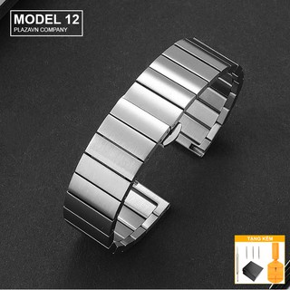 Dây đồng hồ thép không gỉ inox 316 model 12 kiểu khóa bấm chống han gỉ (18mm 20mm 22mm)