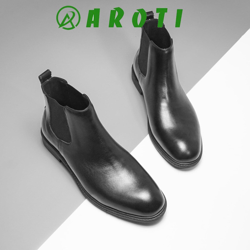 Giày Chelsea Boots Classic AROTI Da cao cấp, đế cao su 3cm CB549 NHÁM CHUN