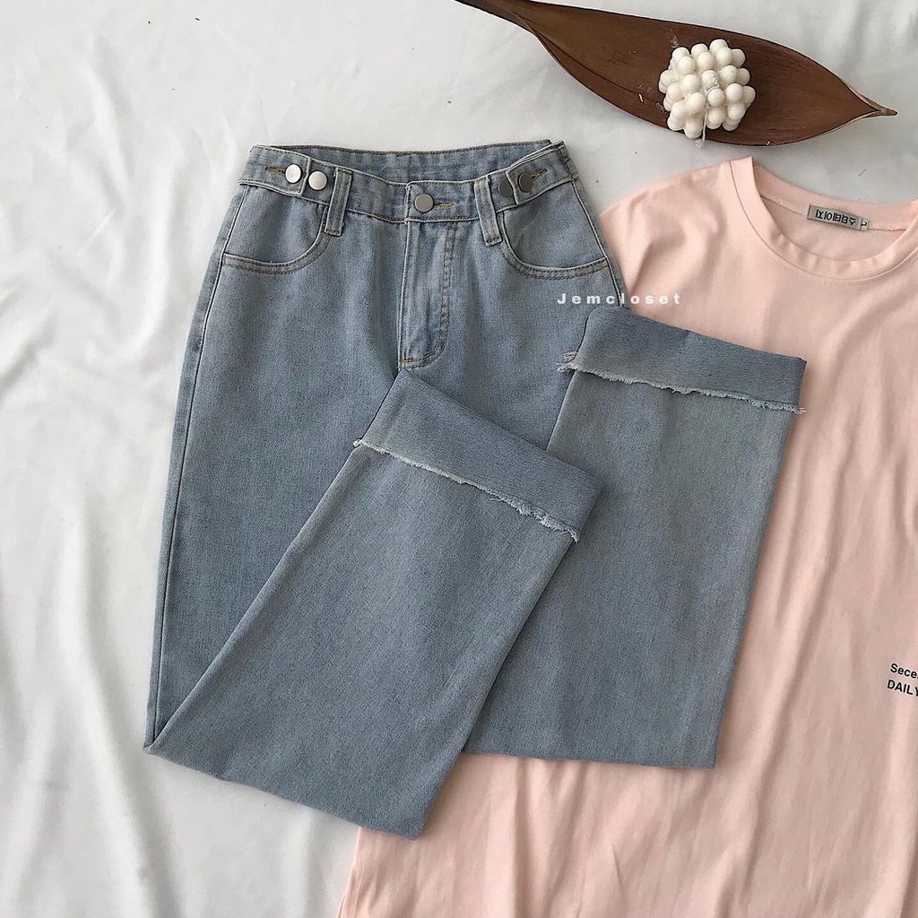 Quần Jean JEM CLOSET Quần Bò Nữ Ống Đứng HEYA Thiết Kế Nút Eo Dễ Dàng Phối Đồ Nhiều Phong Cách Mới Lạ 2626