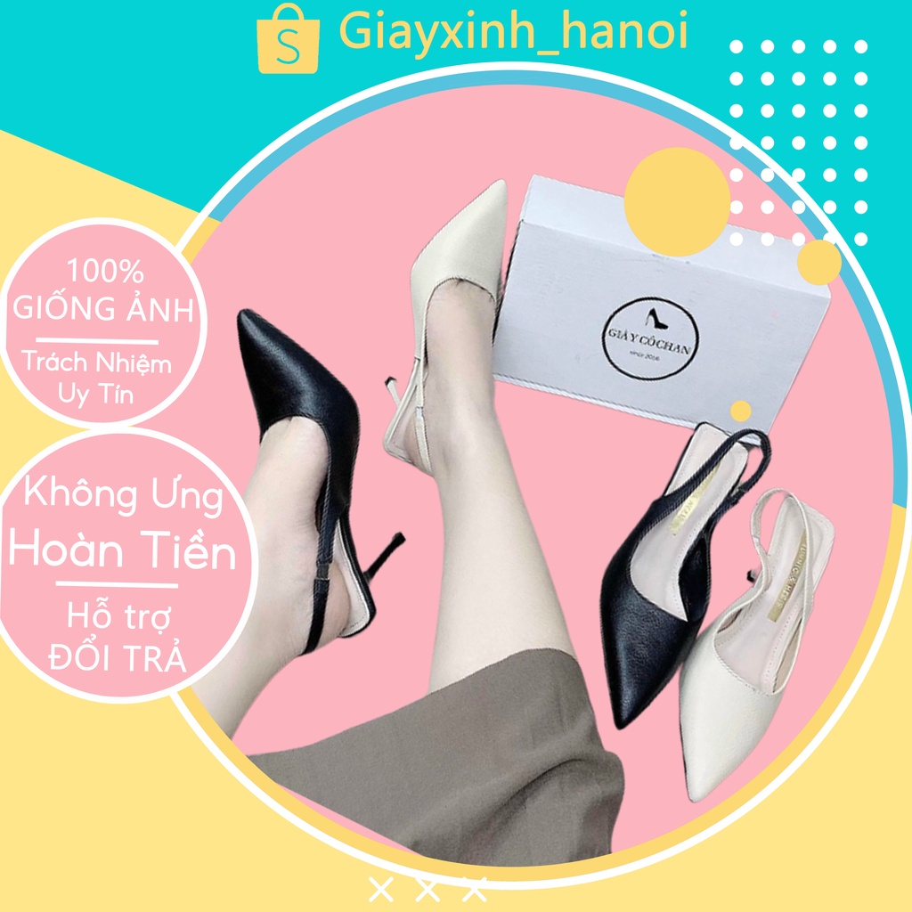 Giày cao gót bít mũi nữ 7p mũi nhọn phối quai sau, Guốc quai hậu gót nhọn kiểu dáng sandal thời trang công sở