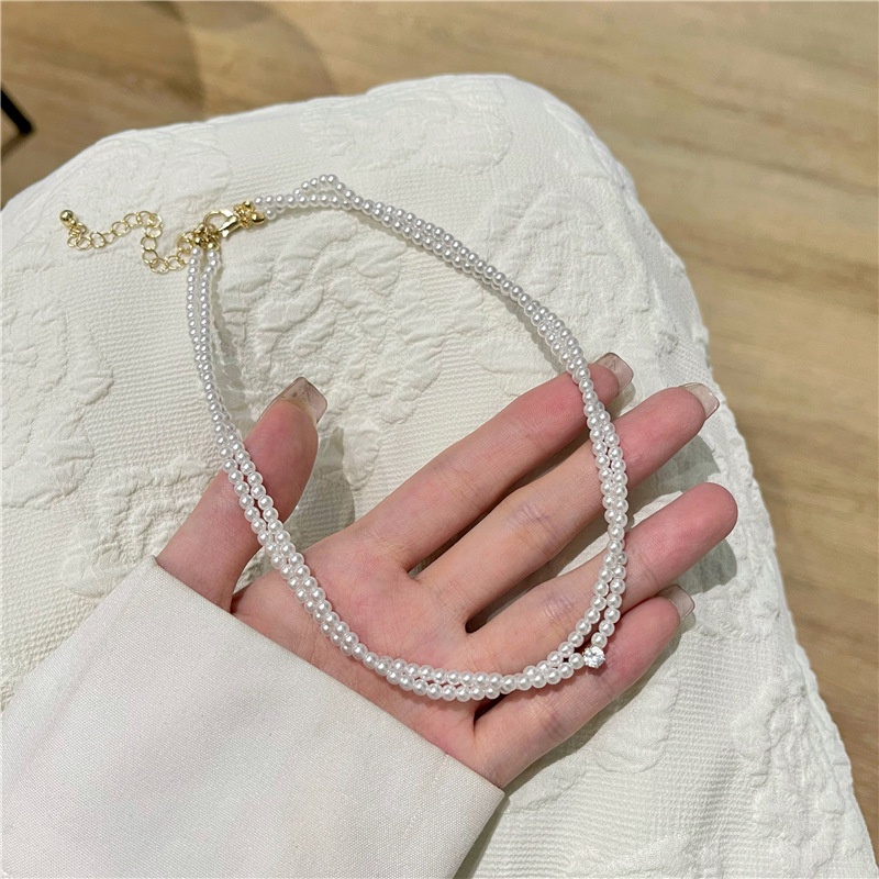 dây chuyền choker chuỗi ngọc nhân tạo hai lớp cao cấp