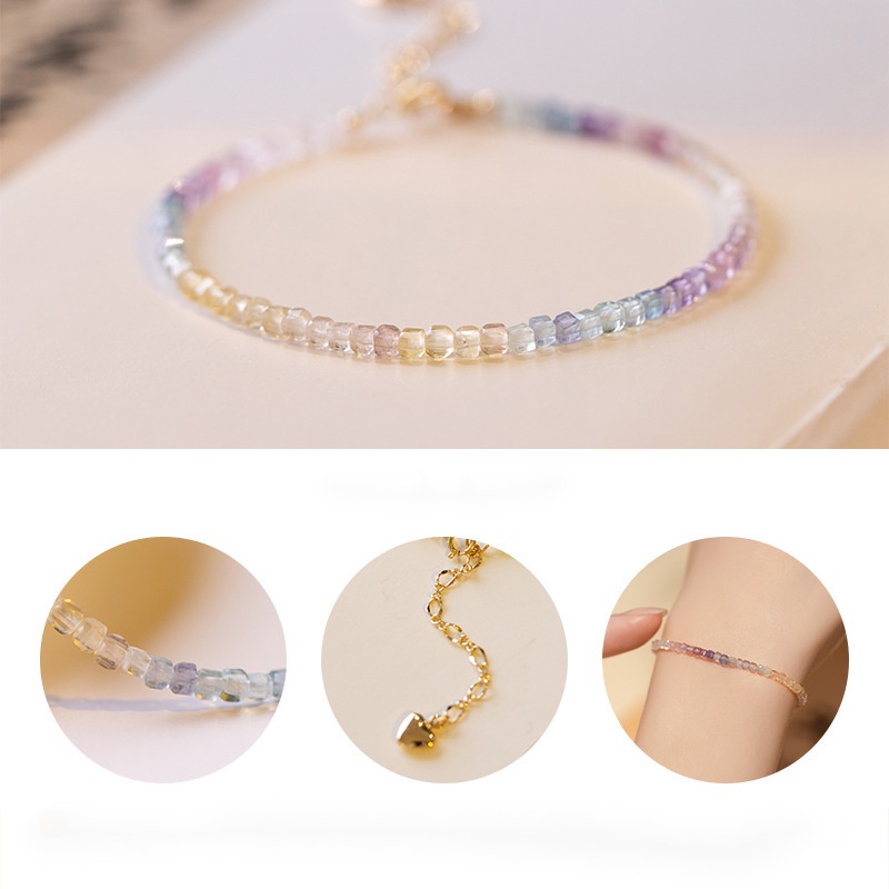 [Hàng Mới Về] Vòng Tay Hạt Đá Fluorite Màu Cầu Vồng Thời Trang