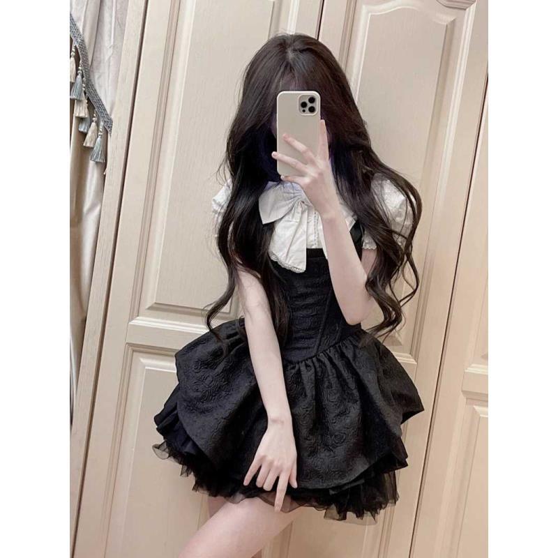 Đầm Xòe Công Chúa Hai Dây Màu Đen Thời Trang Mùa Hè Cho Nữ