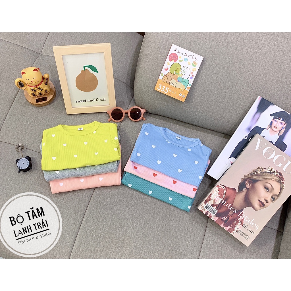 Bộ len tăm dài tay cho bé trai bé gái 8-18kg, họa tiết hình trái tim - BO104