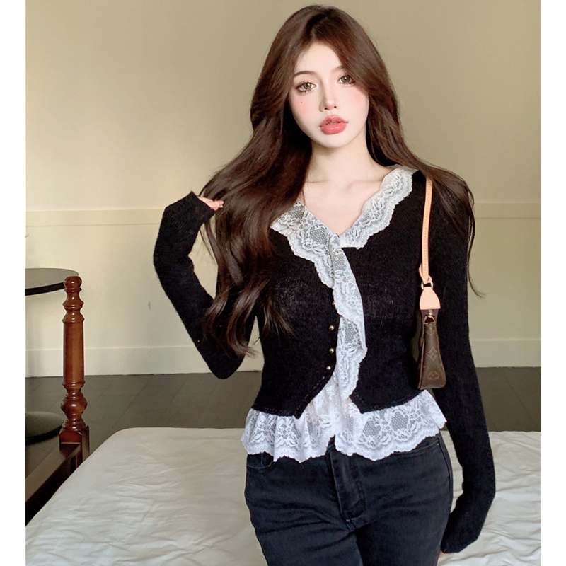 Áo kiểu tay dài phối ren hoa thiết kế hợp thời trang